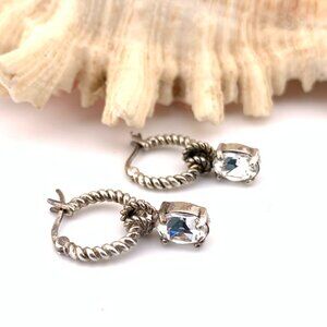Sterling Silver Clear CZ  Twisted Classic Hoop Earrings Estate 925 J292